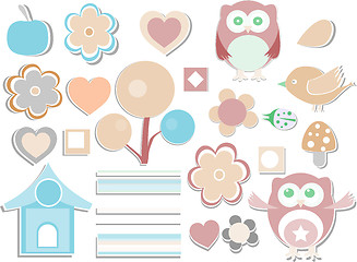 Image showing set - owls, birds, flowers, butterflies, ladybugs, hearts, etc.