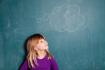 Image showing Young girl and idea bubble on chalkboard