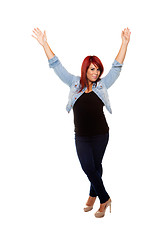 Image showing Happy Woman Waving Arms in the Air