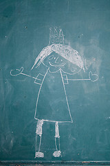 Image showing Drawing of princess on chalkboard by child