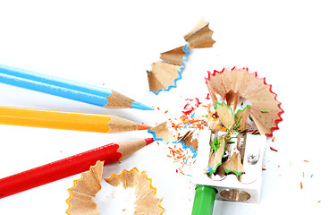 Image showing Pencils and sharpener