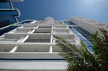 Image showing Hotel and palms