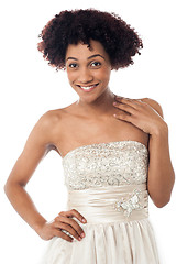 Image showing Studio portrait of magnificent young woman in white corset