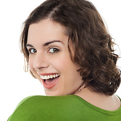 Image showing Excited caucasian woman looking at you