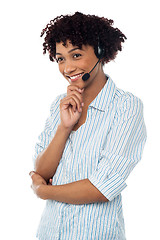 Image showing Shy customer support executive looking away