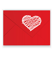 Image showing Heart white crayon on red envelope 