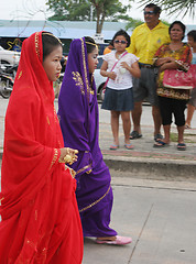 Image showing Thai girls dressed in Indian sarees participate in a parade in P