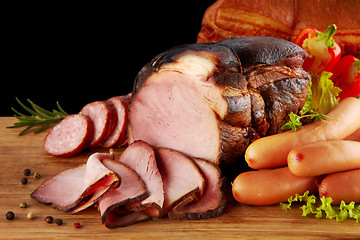 Image showing smoked meat and sausages