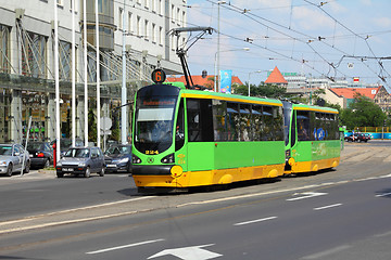 Image showing Green tram in Poznan