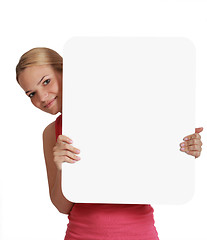 Image showing Young Woman with a Blank Board