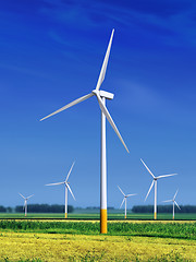 Image showing meadow with Wind turbines l