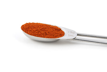 Image showing Paprika powder measured in a metal teaspoon