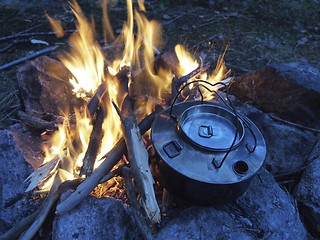Image showing campfire and coffe