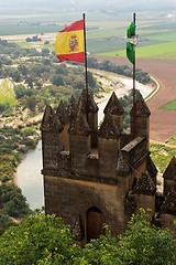 Image showing Almodovar Del Rio medieval castle with flags of Spain and Andalusia