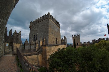 Image showing Fisheye view of Almodovar del Rio medieval castle on a cloudy day