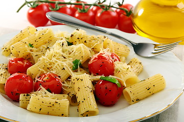 Image showing Pasta with tomatoes closeup.