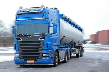 Image showing Blue Tanker Truck Motion Blur