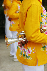 Image showing Close-up of a boy holding a trumpet