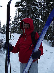 Image showing Girl and ski,cross-country skiing