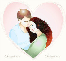 Image showing Happy young couple in love. Hand drawn valentines day greeting c