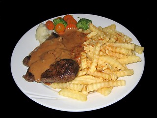 Image showing Beef steak with fries
