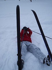 Image showing Girl and ski,cross-country skiing