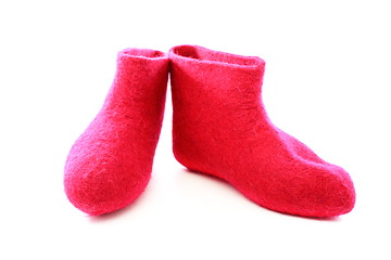 Image showing Pair of pink felt boots. 