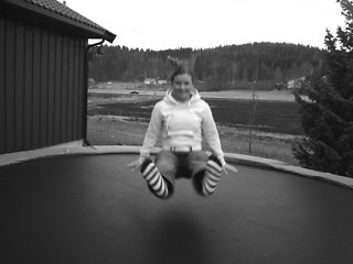 Image showing Girl jumping on a trampline