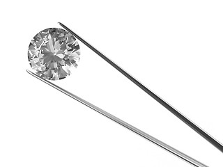 Image showing A diamond held in tweezers isolated on white