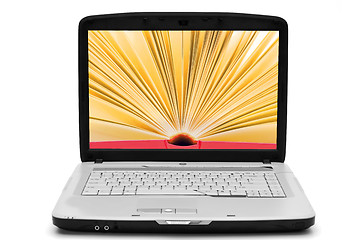 Image showing Open book on the laptop screen , e-book