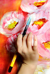 Image showing Artist paints a picture