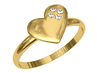 Image showing Golden ring in the shape of heart with diamonds