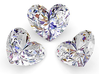 Image showing Three diamonds in the shape of heart on white