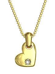 Image showing Gold pendant in shape of heart with diamond on chain