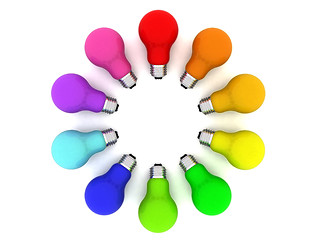 Image showing Lightbulbs kaleidoscope of rainbow colours