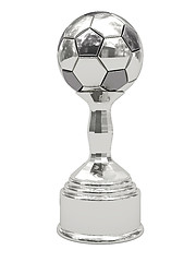 Image showing Silver soccer ball trophy on pedestal