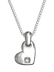 Image showing Platinum or silver pendant in shape of heart with diamond