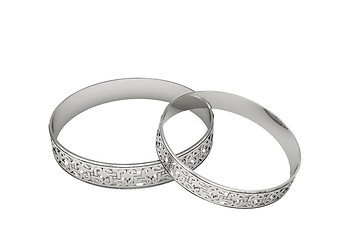 Image showing Silver or platinum wedding rings with magic tracery