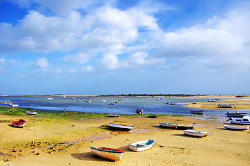 Image showing Small boats on Ria Formosa, Algarve