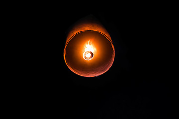 Image showing Single floating paper lantern during festival in Thailand 