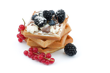 Image showing Belgian Waffle and Berries