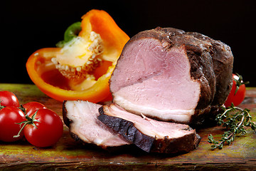 Image showing still life with meat and paprika