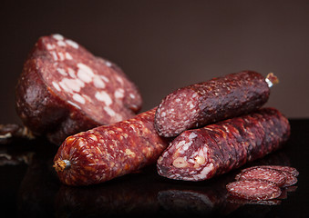 Image showing various salami sausages