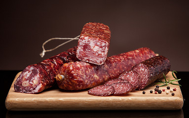 Image showing various salami sausages