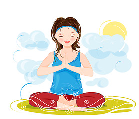 Image showing illustration of a beautiful young woman meditating in yoga lotus
