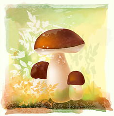 Image showing group of ceps in the forest. Watercolor style.