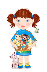 Image showing little girl with funny kittens