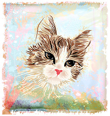 Image showing hand drawn portrait of the fluffy cat