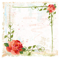 Image showing vintage background with red roses and ivy
