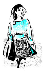 Image showing freehand sketch of shopping girl with bag